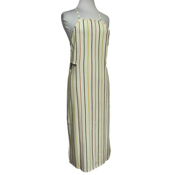 Walter Baker Edgy Cabana Stripe Ezra Midi Dress L Side Cutouts Contemporary NEW - Picture 2 of 6